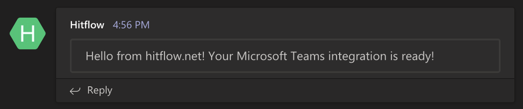 Message de bienvenue dans Microsoft Teams indiquant la réussite de la configuration des alertes